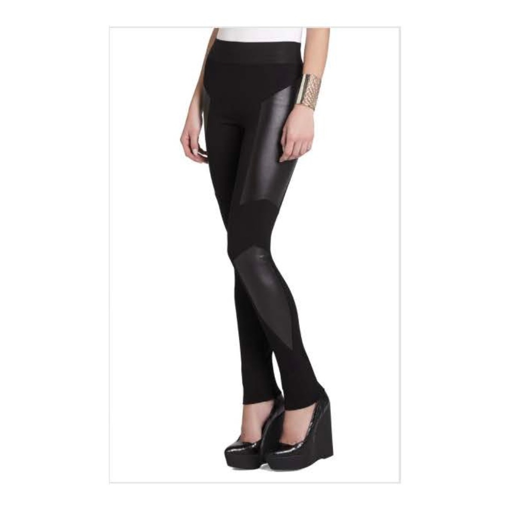 BCBG MAXAZRIA Mari Black Faux Leather Mixed Media Moto Leggings - S